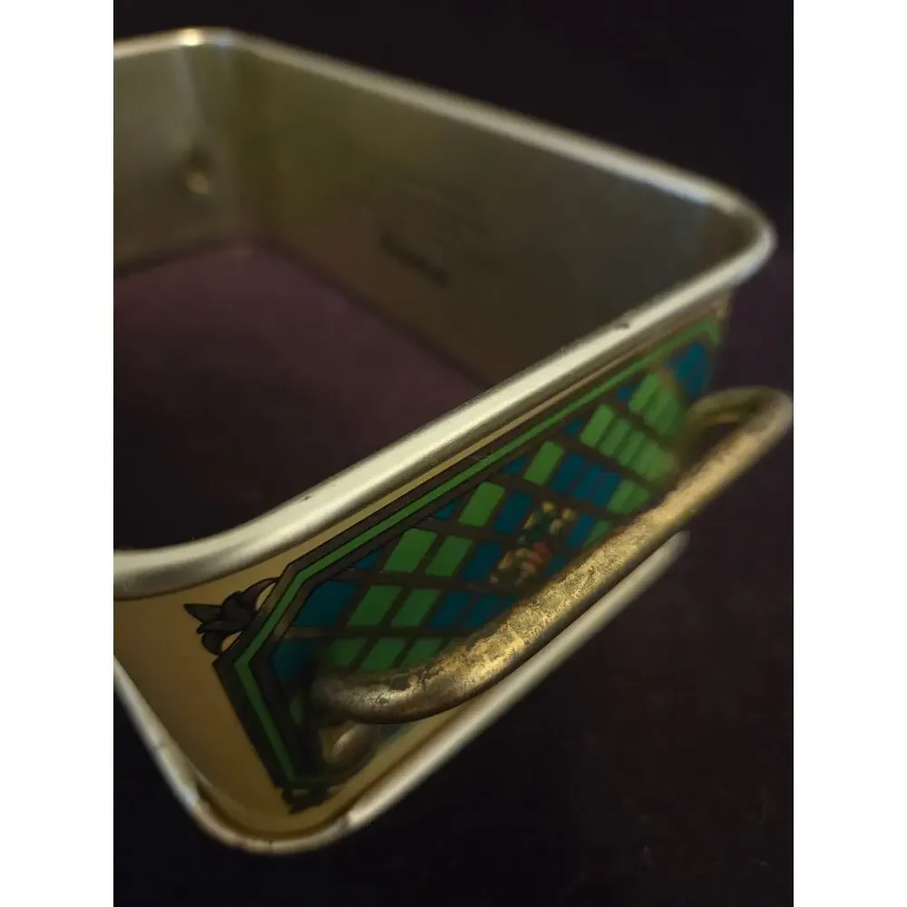 Vintage 1981 Teleflora decorative metal carrier with 1.5-quart glass loaf pan